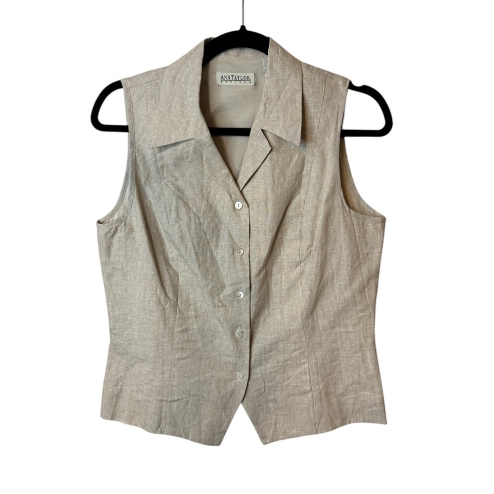 Ann Taylor Petites Button Front Linen Vest Size 8 Petite